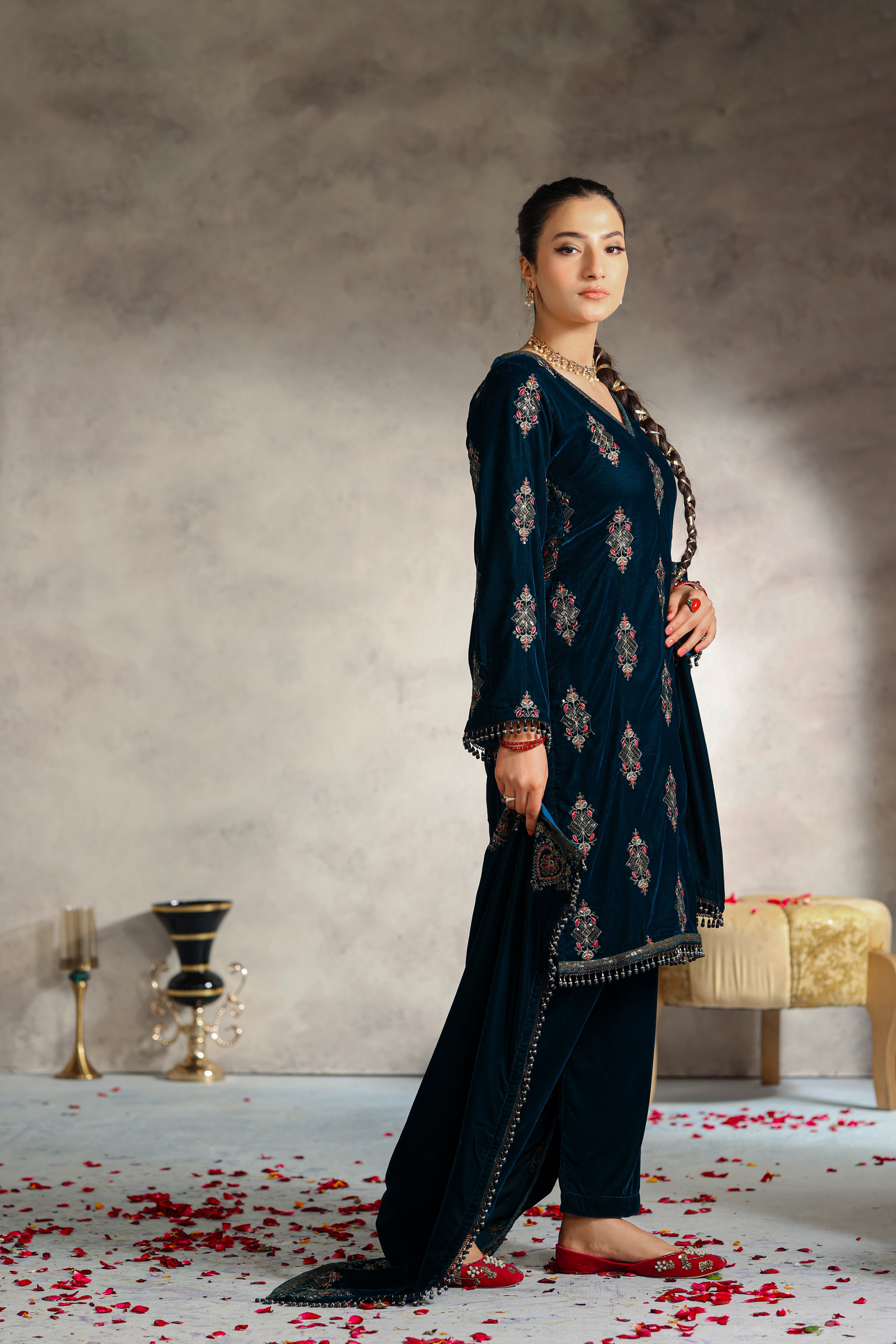 Aabroo Velvet Embroidered Suit - NFD-402